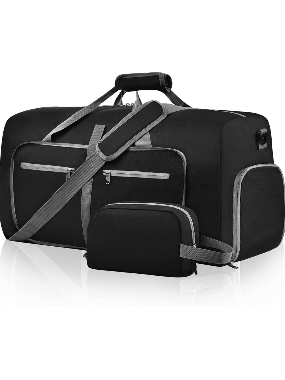 Black Travel Duffel Bag with Removable Pouch